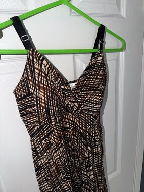 V-Neck Sleeveless Maxi Dress in Brown & Black Abstract Print